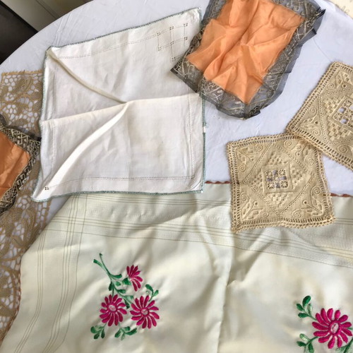 Set of various embroidered linens used with minor imperfections