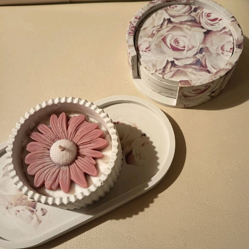 Handmade coaster set with decoupage technique and soy scented candle new
