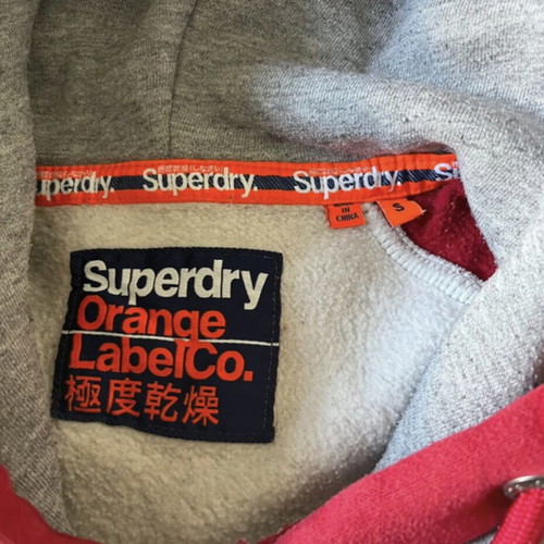 Superdry hoodie used, gray and red, size S