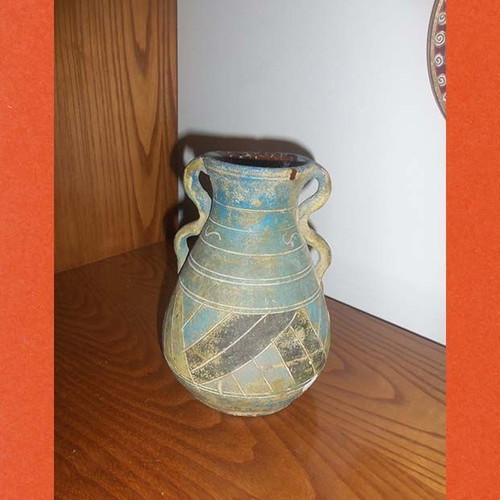 Ceramic decorative vase handmade water jug used, colorful geometric motifs