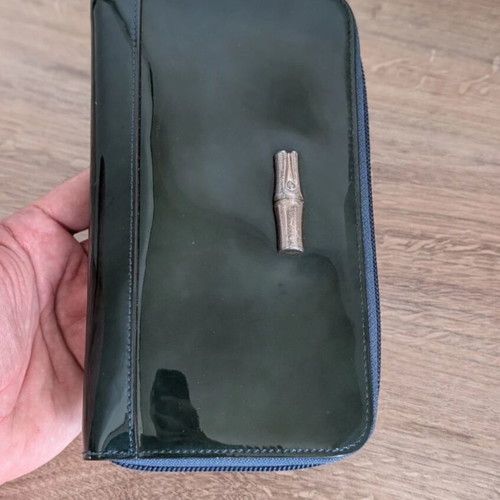 Longchamp leather wallet used, olive green