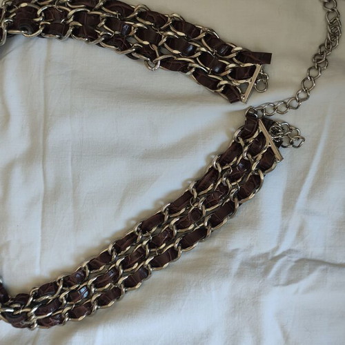Leather women's belt like new, brown and silver chain detail