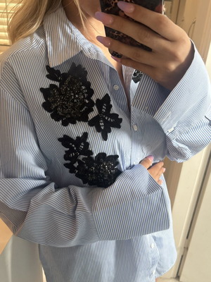 Zara Woman ριγέ πουκάμισο με απλικέ, μέγεθος L, σαν καινούργιο