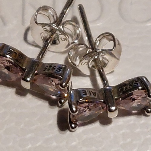 Pandora bow stud earrings with pink zirconia