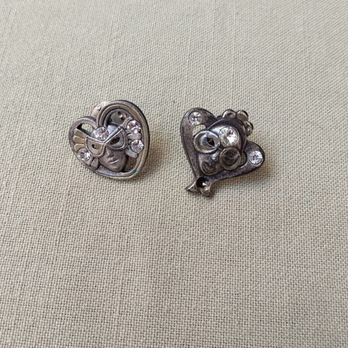Venetian Mask Heart Brooches Set of 2 used with rhinestones