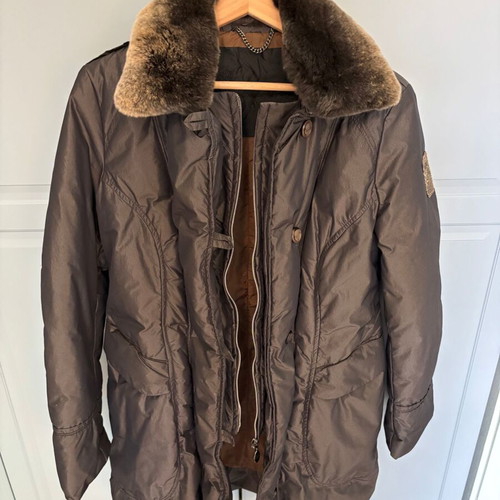 Geospirit down jacket with fur collar, like new, brown, size M
