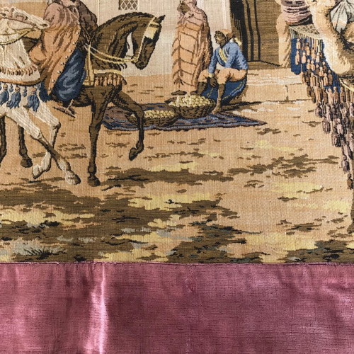 Antique wall tapestry like new with pink velvet border