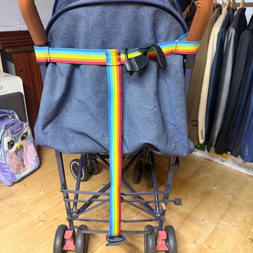 Mothercare Little Bird stroller used, denim fabric, rainbow straps