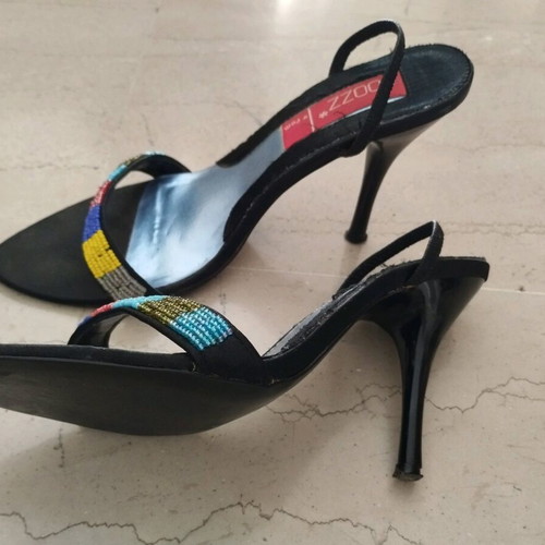Sandals like new with colorful beads and thin 10 cm heel