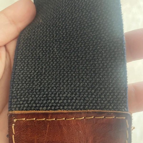 BsB belt with blue elastic and brown leather buckle