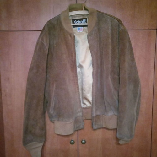 Bomber jacket Schott made of quality goat suede used, brown, size 48