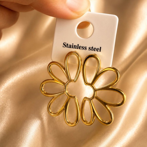 Steel gold earrings flower design new