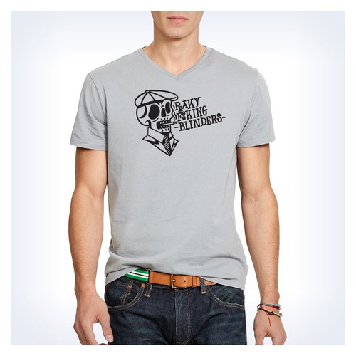 Unisex T‑Shirt gray large with hand-painted Peaky Blinders print, new