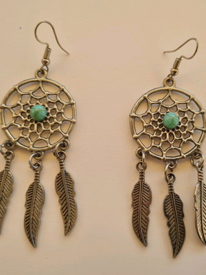 Dreamcatcher dangle earrings used, turquoise and silver