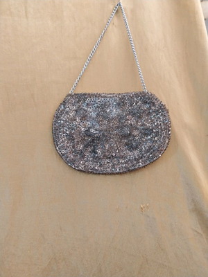 Women’s evening bag silver hand-held like new with beads and sequins