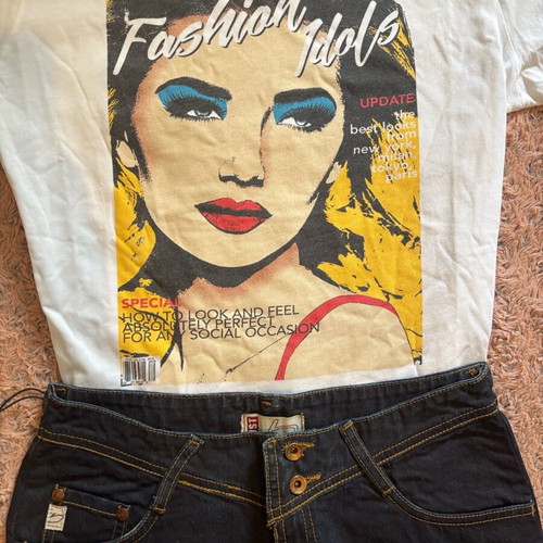 Cotton set with denim skirt and printed cotton t-shirt new, size M