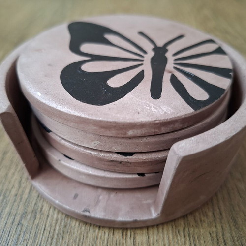 Handmade plaster coaster set with butterfly design