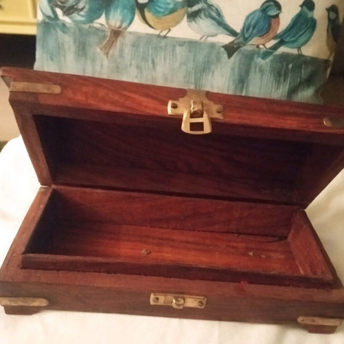 Wooden jewelry box with brass details new brown