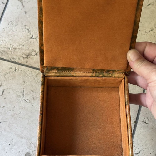 Small storage box used, camel leather with Egyptian design