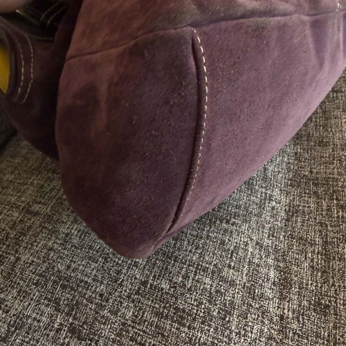 KEM suede and leather handbag used, purple and yellow