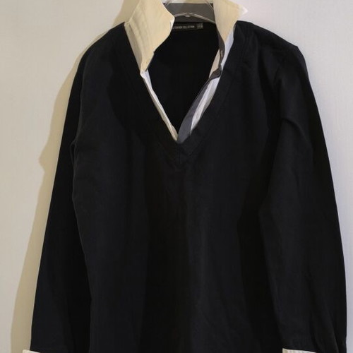 Rag Fashion Collection black and white long-sleeve blouse with contrast collar