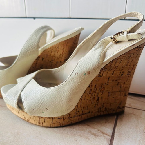 Nine West cream platform peep-toe heels with cork look