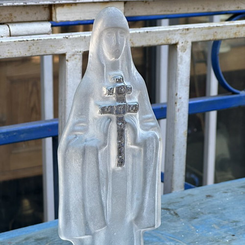 Vintage glass Panagia with cross decorative 28 cm