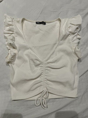 Zara white crop top with ruched details, like new
