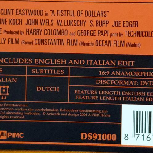 A Fistful of Dollars DVD used, English and Italian dubbed with Dutch subtitles