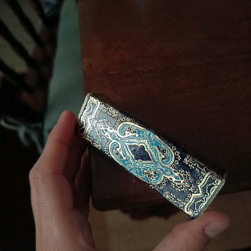 Vintage lipstick case used, Italian with art deco mirror