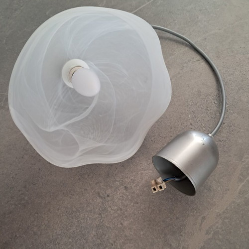 Glass ceiling light, ice color with white waves