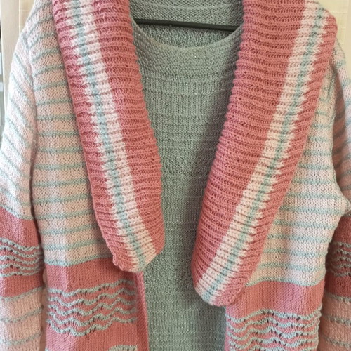 Set blouse and long cardigan with silver thread handmade, beautiful colors