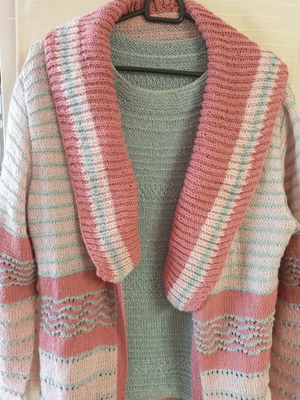 Set blouse and long cardigan with silver thread handmade, beautiful colors