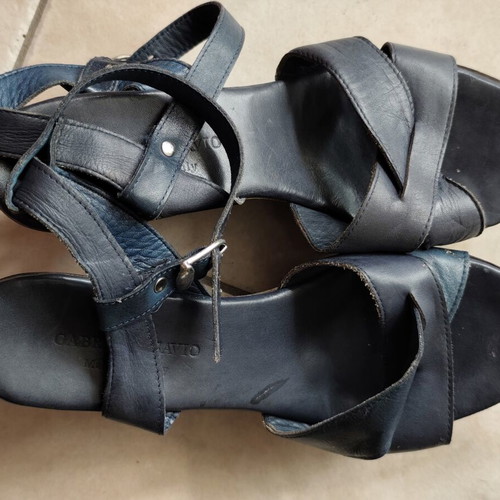 Leather platform sandals size 40 blue used