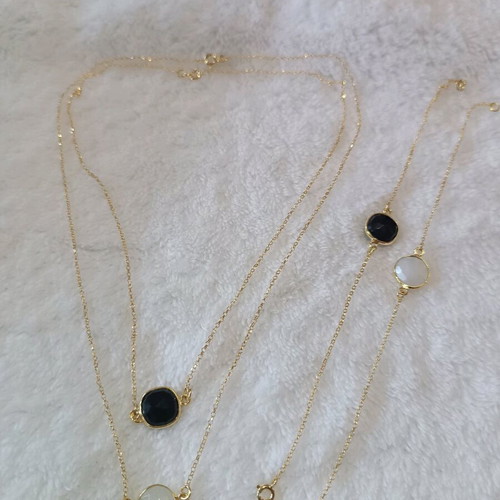 Silver 925 jewelry set gold plated with white and black stones, new