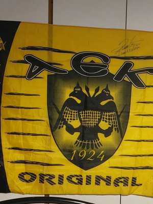Aek large original flag 1.50x1 meter, new, signed by Daniel Batista