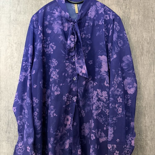 Purple shirt with transparency and flowers, like new, one size