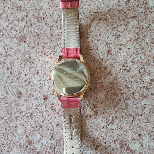 Women's watch with rhinestones and pink leather strap new