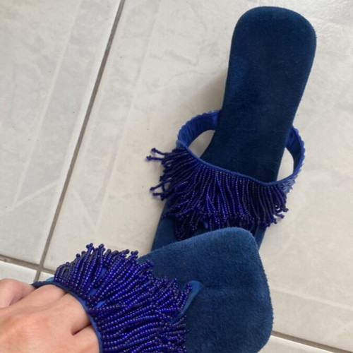 Blue sandals with beads like new, size 37-37.5