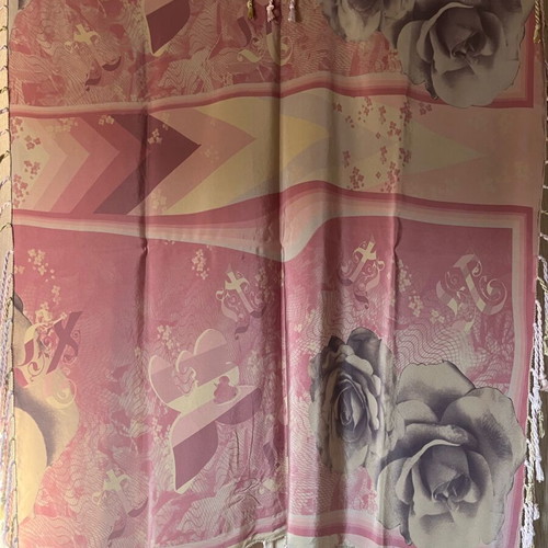 Silk Soufli Scarf like new with print and silk tassels