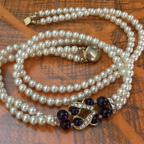 Vintage large necklace with amethyst custom jewellery like new