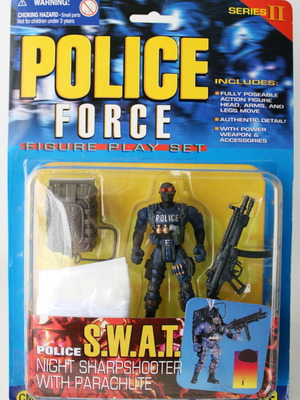 Vintage 90's Police Force S.W.A.T. Night Sharpshooter Figure with Parachute Chap Mei new