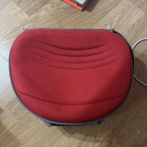 Travel case like new, red with multiple compartments and strap