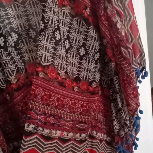 Boho pink woman poncho with pom poms like new