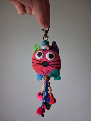 Colorful Cat Keychain like new with Bells