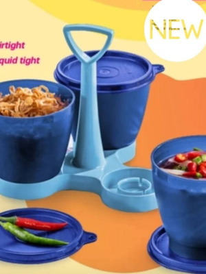 Tupperware vintage σερβίρισμα 300 ml σετ 3 μπλε με χερούλι
