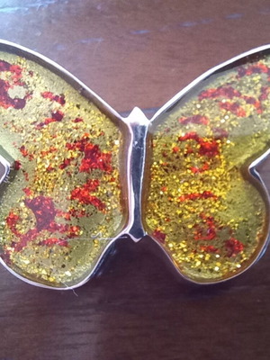 Butterfly brooch like new, 925 silver with red and gold glitter