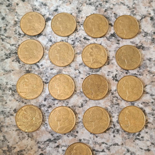 French coin collection used, 17 pieces 20 centimes 1981-1997