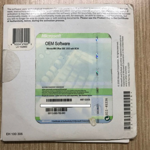 Microsoft Small Business SBE Office 2003 software used