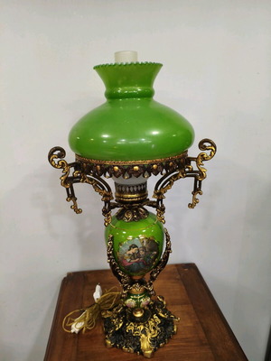 Table lamp porcelain from 1960 with opaline shade like new